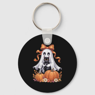 Chaveiro Fantasma Assustador Segurando Gato Preto Floral Gr