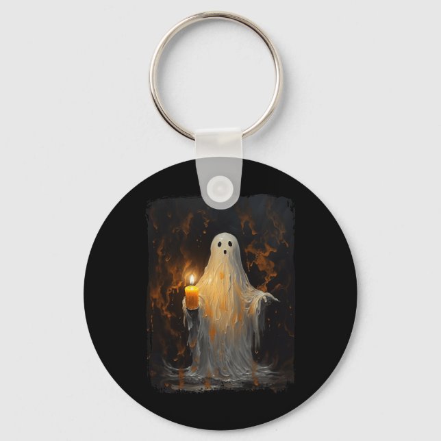 Chaveiro Fantasma Bonito Segurando Velas Diversão Halloween (Frente)