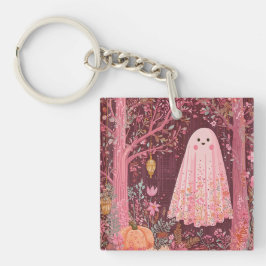 Chaveiro Fantasma Cinza-Branca em Floresta Floral Encantada