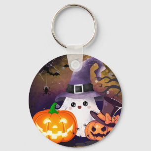 Chaveiro Fantasma de Halloween Fofo com Chapéu de Bruxa e A