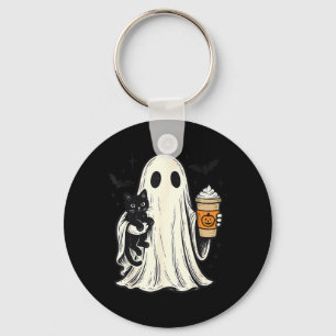 Chaveiro Fantasma de Halloween Fofo Segurando Gato Preto Ca