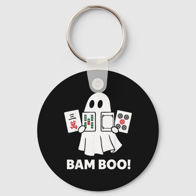 Chaveiro Fantasma de Halloween Jogando Mahjong Assustador B (Frente)