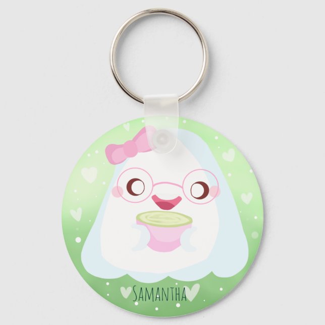 Chaveiro Fantasma de Matcha Latte Fofo (Frente)
