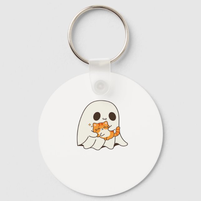 Chaveiro Fantasma e gato bonitos, T-Shirt Clássico do Hallo (Frente)