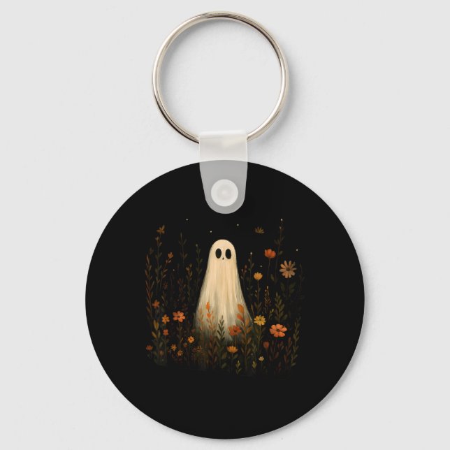 Chaveiro Fantasma Em Um Prado Florido Design De Halloween D (Frente)