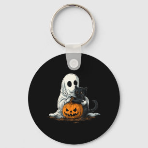 Chaveiro Fantasma Engraçado Com Gato Preto E Jack O Lantern