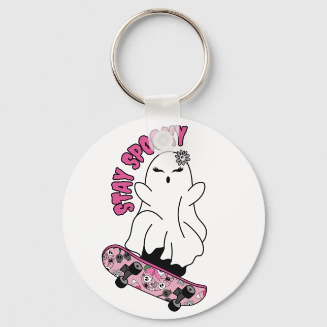 Chaveiro Fantasma "Fique Louco" em um skate - Legal rosa (Frente)