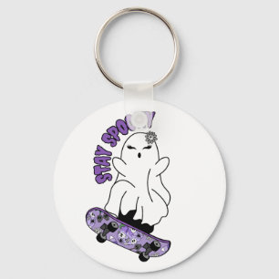 Chaveiro Fantasma "Fique Louco" em um skate - Roxo Legal