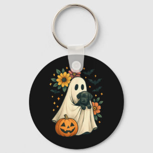 Chaveiro Fantasma Floral Cachorro Preto Coquette Halloween 