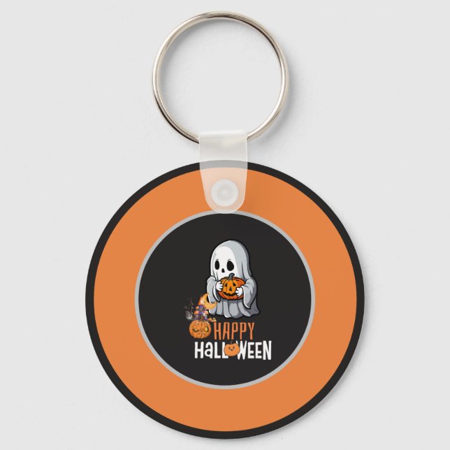 Chaveiro Fantasma Fofo e Abóbora Feliz Halloween (Frente)