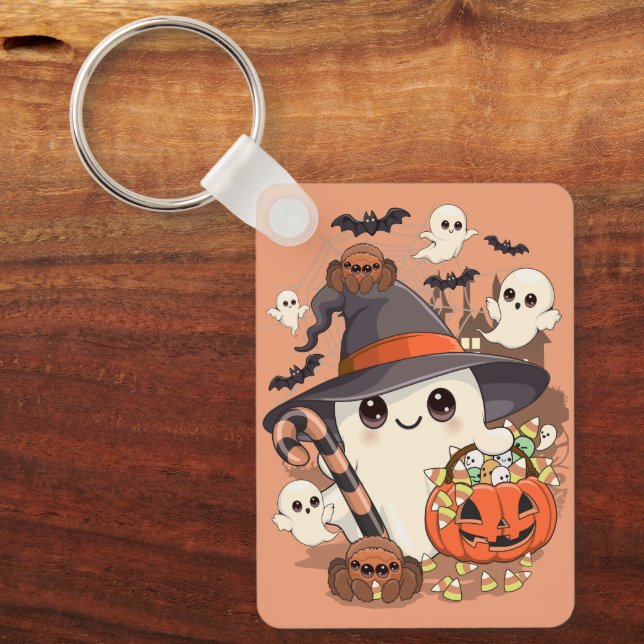Chaveiro Fantasma Kawaii de Halloween Fofo (Frente)