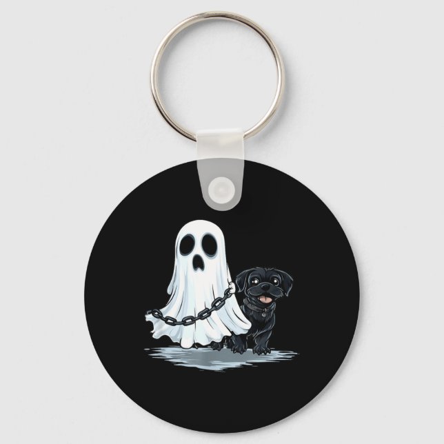 Chaveiro Fantasma segurando cachorrinho traje engraçado de  (Frente)