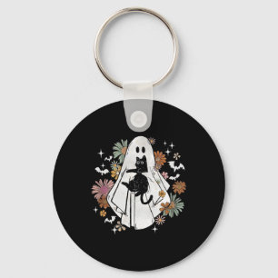 Chaveiro Fantasma Spooky Segurando Cabelo Floral Negro