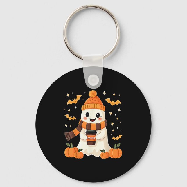Chaveiro Fantasmas Bebendo Café Halloween Fantasma Fofo Caf (Frente)