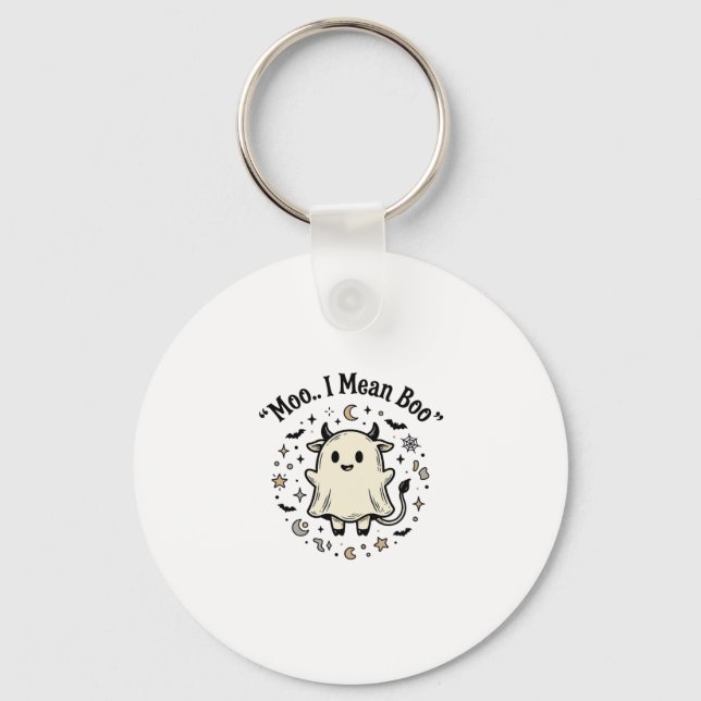 Chaveiro Fantasmas de Vaca Fofa Halloween Moo Boo Design Vi (Frente)