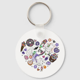 Chaveiro Fantasmas do Halloween e forma do Coração do Pumpk