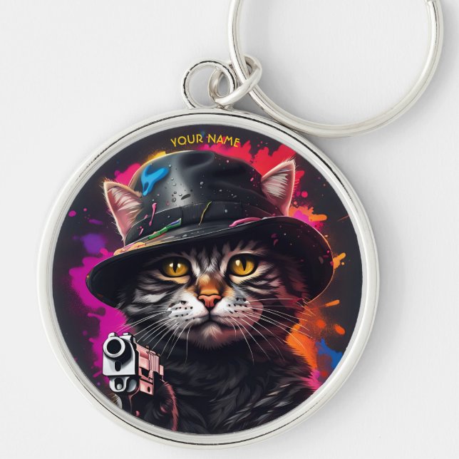 Chaveiro Fantasy Cat Gangster Gun (Frente)