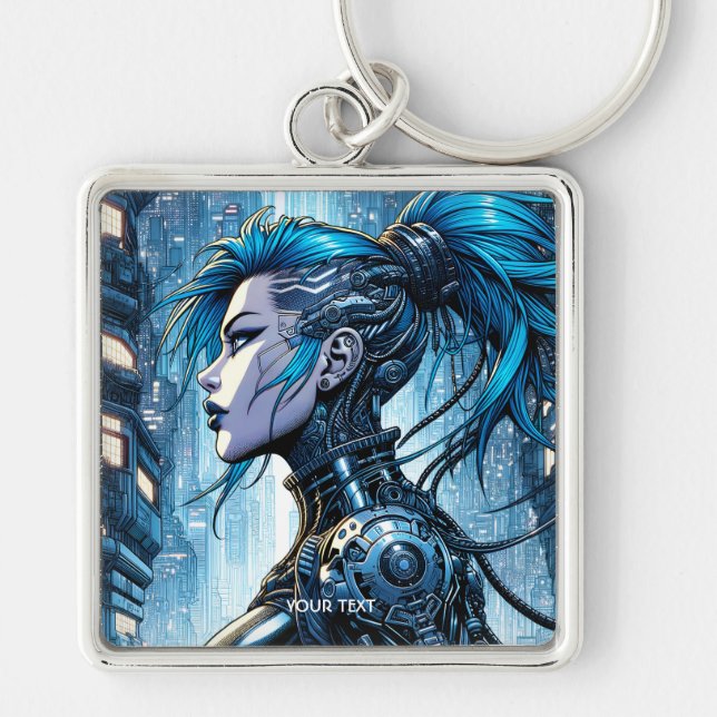 Chaveiro Fantasy Cuja Menina Azul Cyborg (Frente)