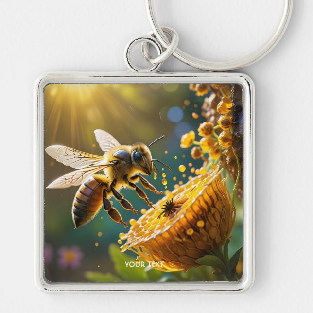 Chaveiro Fantasy Cute Bee Flowers Sun (Frente)