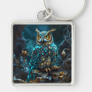 Chaveiro Fantasy Cute Brass Turquoise Owl