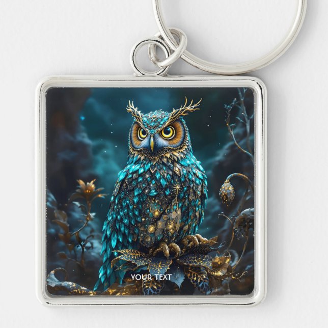 Chaveiro Fantasy Cute Brass Turquoise Owl (Frente)