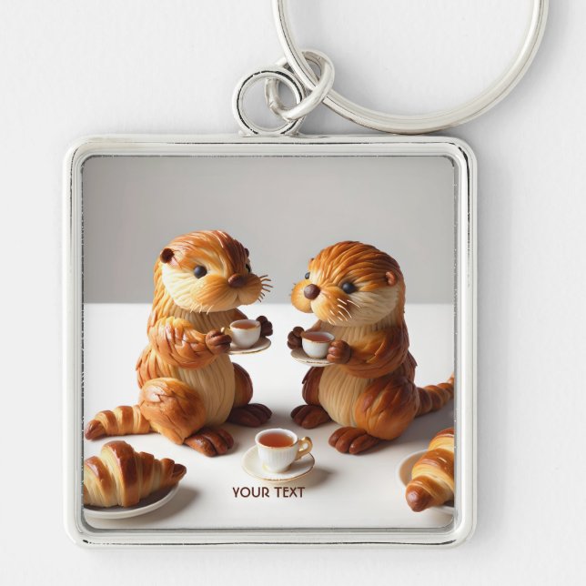 Chaveiro Fantasy Cute Croissants Otters Tea (Frente)
