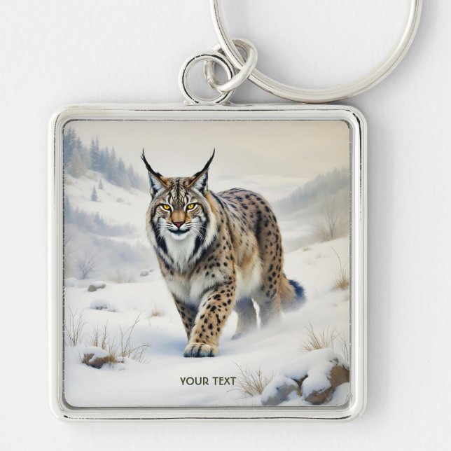 Chaveiro Fantasy Cute Lynx Winter Snow (Frente)