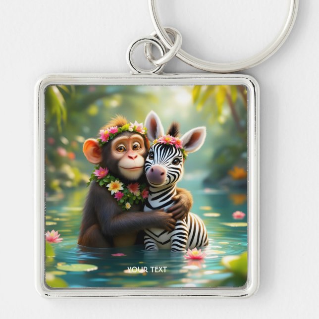 Chaveiro Fantasy Cute Monkey Zebra Hug (Frente)