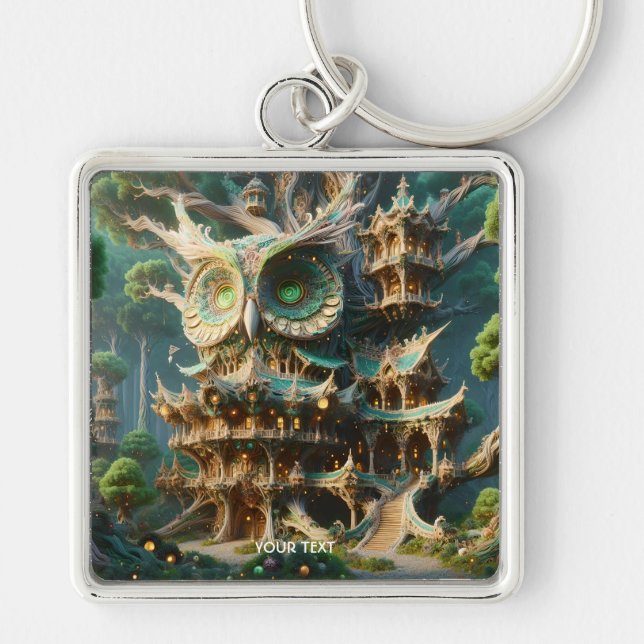 Chaveiro Fantasy Cute Owl Tree House (Frente)