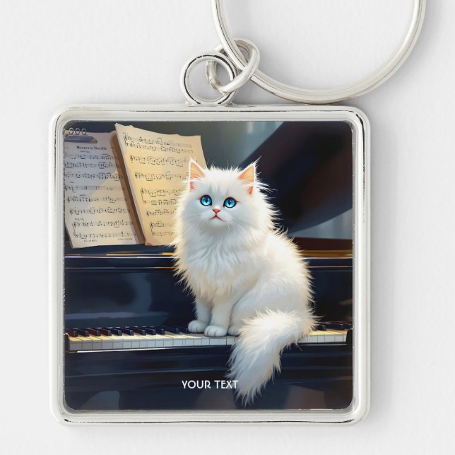 Chaveiro Fantasy Cute Ragdoll Cat Em Piano (Frente)