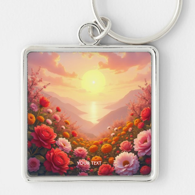 Chaveiro Fantasy Cute River Flowers Sunset (Frente)