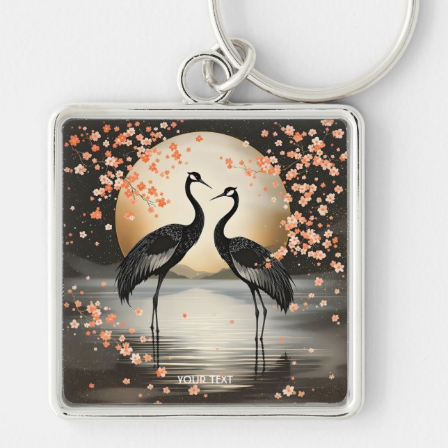 Chaveiro Fantasy Cute Two Black Cranes (Frente)