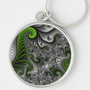 Chaveiro Fantasy Mundo Verde E Arte Fractal Cinza