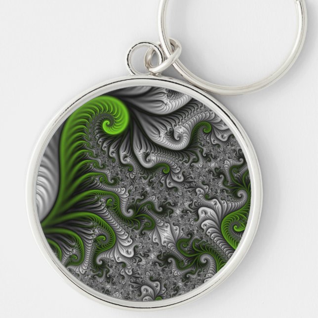 Chaveiro Fantasy Mundo Verde E Arte Fractal Cinza (Frente)