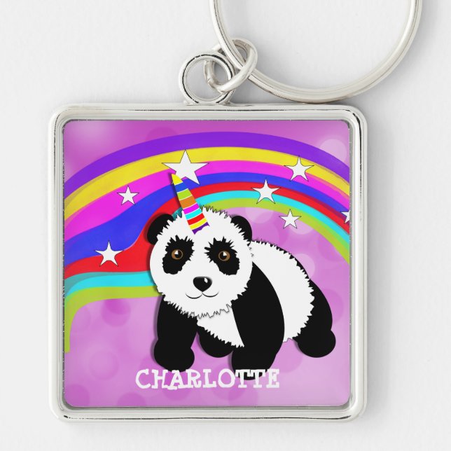 Chaveiro Fantasy Rainbow Panda Unicorn Cute Personalizado (Frente)