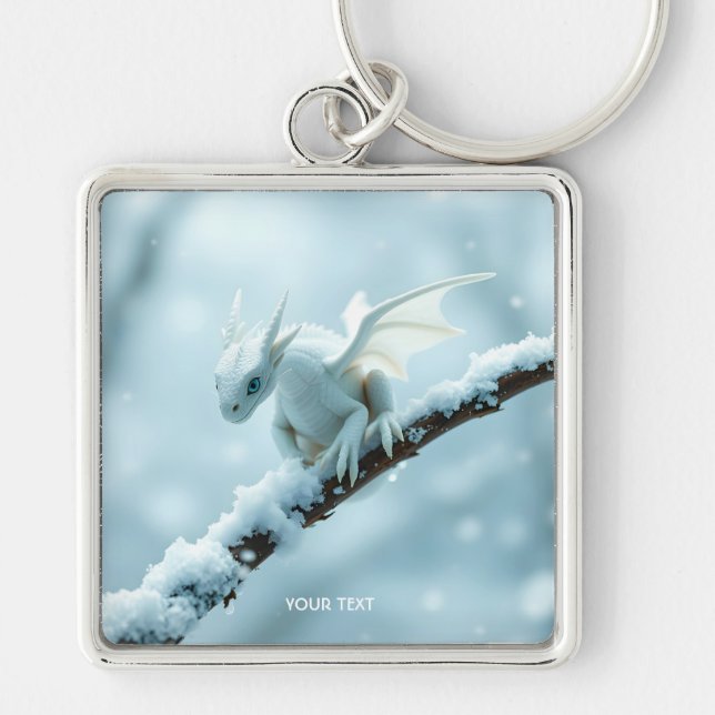 Chaveiro Fantasy White Baby Dragon (Frente)