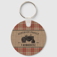 Farmhouse Trator Red Xadrez Burlap Round