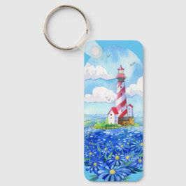 Chaveiro Farol e margaridas azuis
