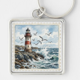 CHAVEIRO FAROL EM PENHASCOS ROCHOSOS E MARES AGITADOS