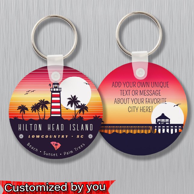 Chaveiro Farol Hilton Head SC Retro Sunset Souvenirs (Criador carregado)