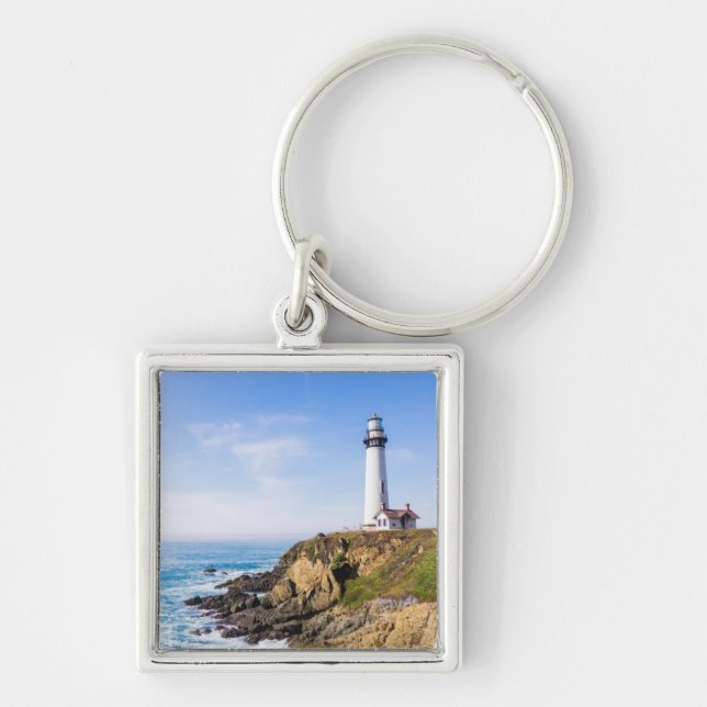 Chaveiro Farol no oceano de casa branca azul-colina (Frente)