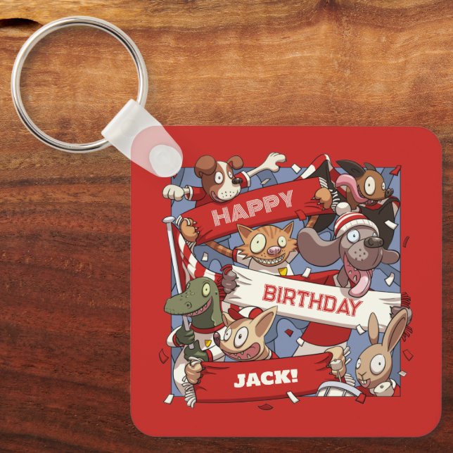 Chaveiro Fãs de Animais Excêntricos Cartoon de Aniversário  (Frente)