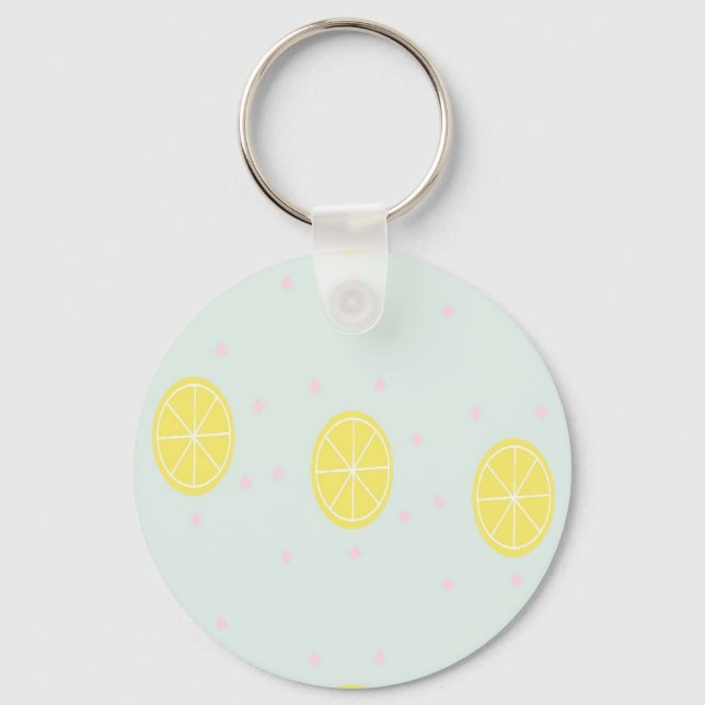 Chaveiro Fatias de limão amarelas em azul (Frente)