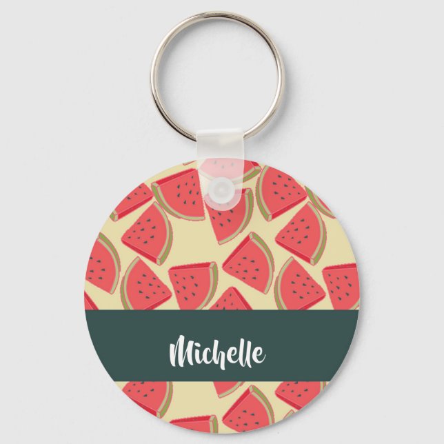 Chaveiro Fatias de melancia cor-de-rosa em amarelo (Frente)