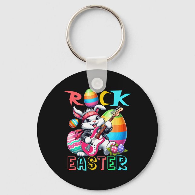 Chaveiro Fato de Páscoa de Rock Bunny Tocando Guitarra Guit (Frente)