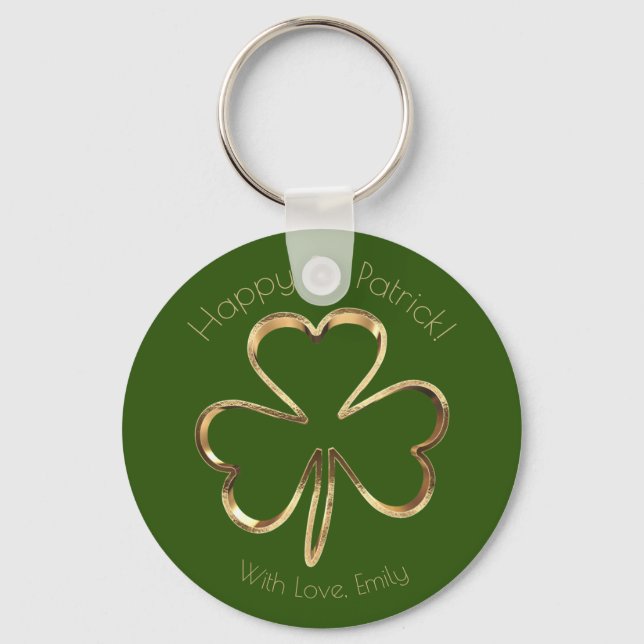 Chaveiro Faux Dourado Shamrock Clover Rua Personalizada De  (Frente)