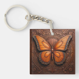 Chaveiro Faux Embosque Borboleta De Madeira