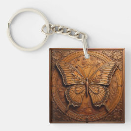 Chaveiro Faux Embosque Borboleta De Madeira