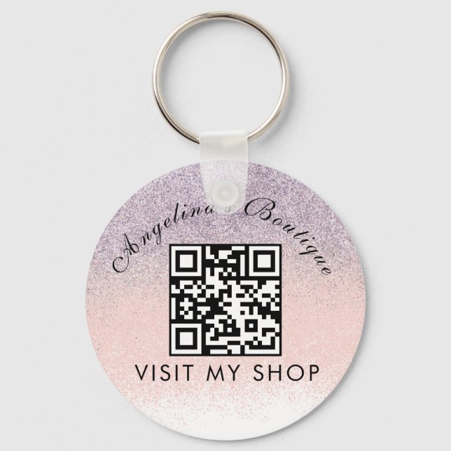 Chaveiro Faux Glitter Business QR Code Monogramas (Frente)