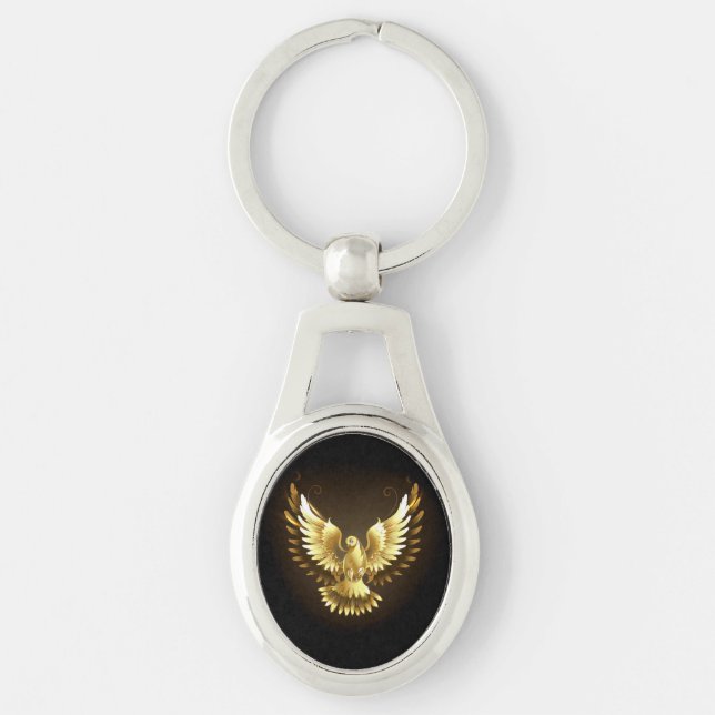 Chaveiro Faux Gold Foil Peace Dove em Preto (Frente)